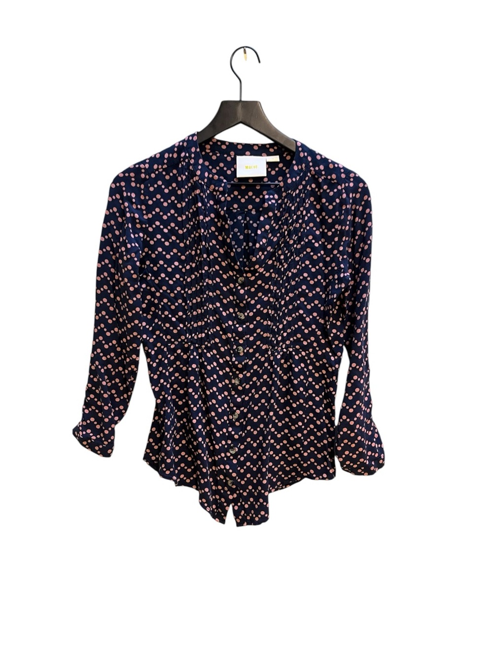 Maeve Navy and Pink Polka Dot Button-Front Blouse size S